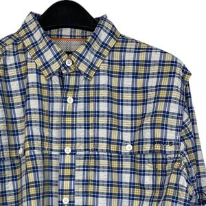 Orvis Active Fit Mens M Lightweight Nylon Wicking Hiking Fishing Blue Plaid